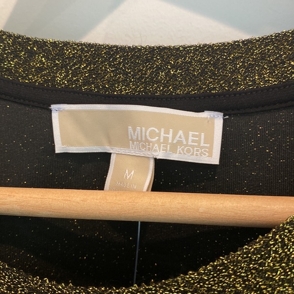 NEW Michael Kors Gold Shimmer Cut Out Shoulder Top - Picture 2 of 10